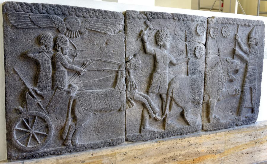 Hittite lion hunt scene from Sakcagozu Turkey c. 750 BCE